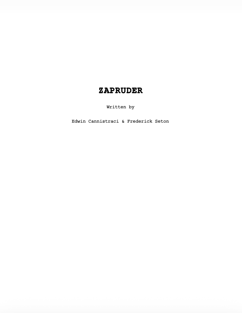 Example biopic screenplay first title page — clean standard layout with title, writer, and contact only