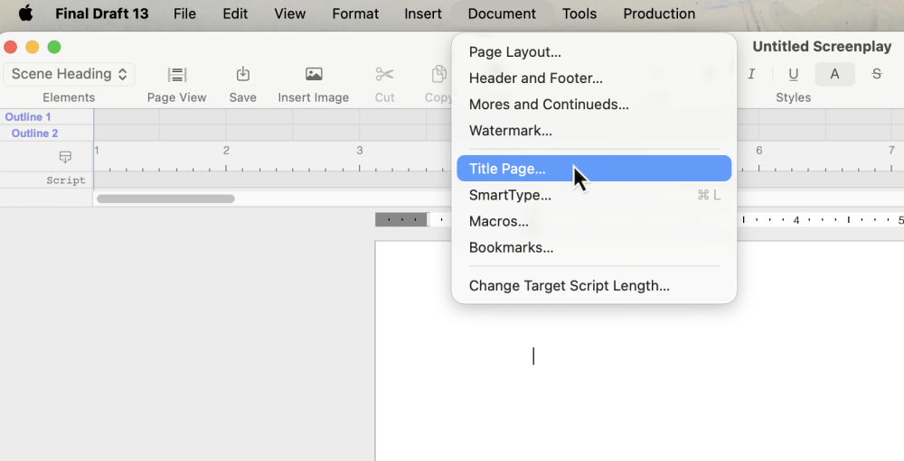 Example of a clean, minimal screenplay title page with only title, writer credit, and contact information