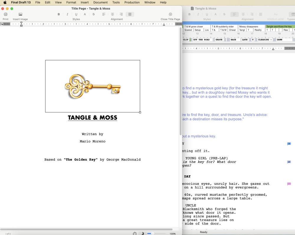 Screenshot showing the Insert menu in Final Draft with the Image option for adding a photo to the title page