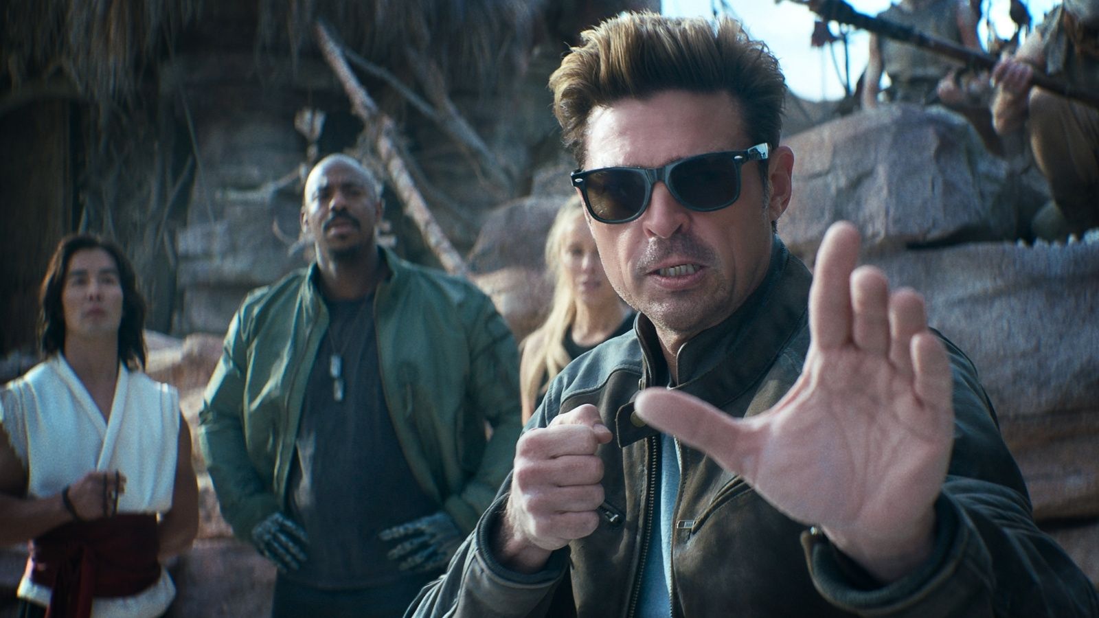 Karl Urban, Mehcad Brooks, Jessica McNamee, and Ludi Lin in 'Mortal Kombat II'