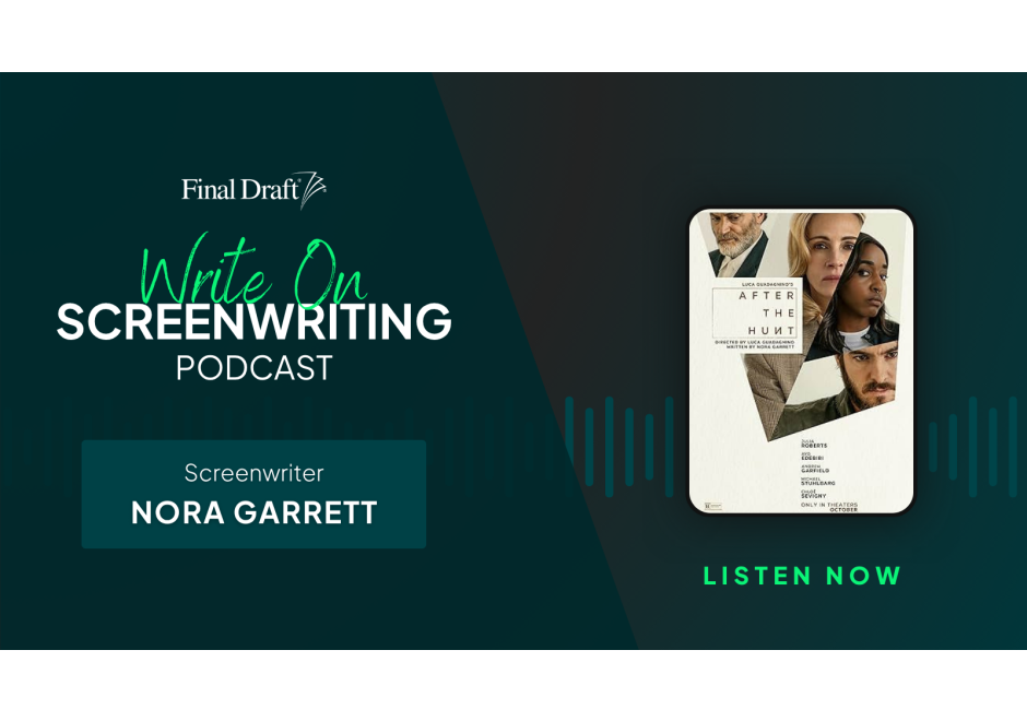 Write On image featuring the poster 'After the Hunt' with sound waves in the background