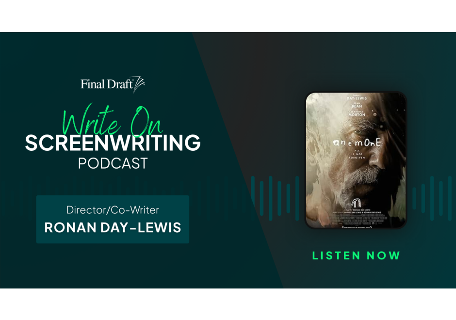 Write On image featuring the poster 'Anemone' with sound waves in the background