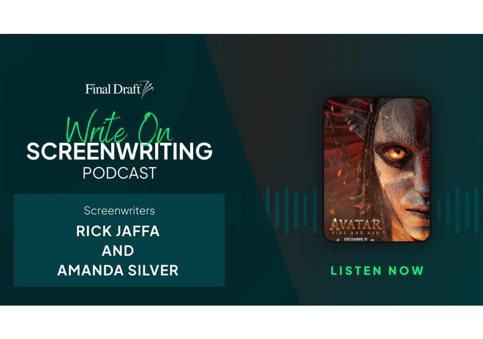 Write On image featuring the poster for 'Avatar: Fire and Ash' with sound waves in the background