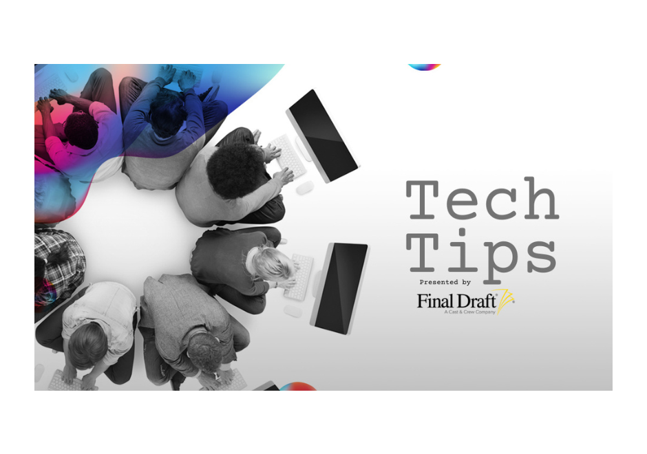 Final Draft Tech Tips - Image of young writers seated in a circle with their backs towards each other, typing on their computers