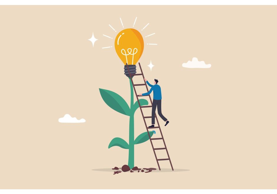 Ladder leading up to light bulb