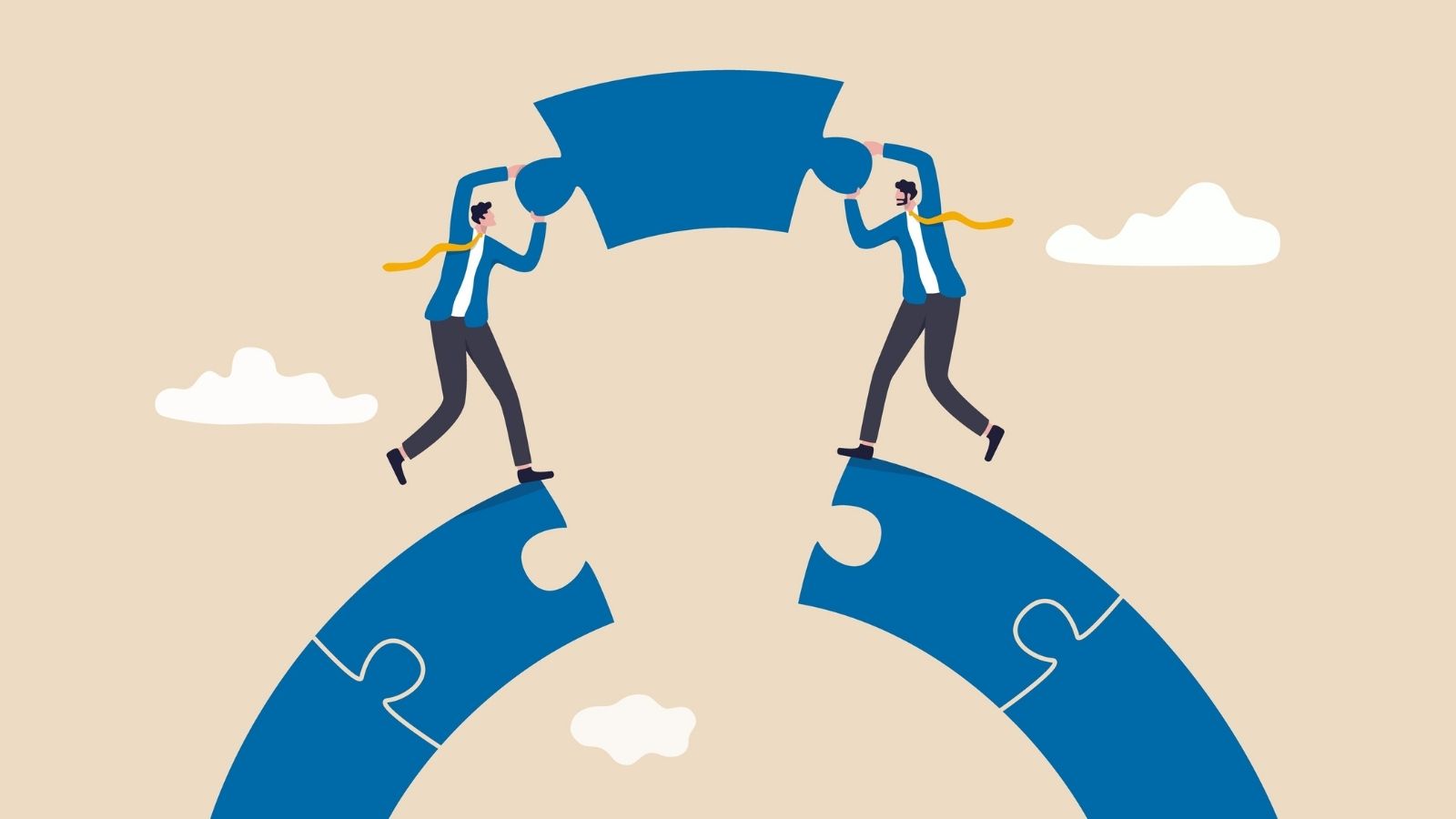 two men holding final puzzle piece - avoid filler scenes