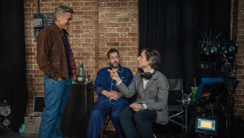 George Clooney, Adam Sandler, and Noah Baumbach behind the scenes in 'Jay Kelly'