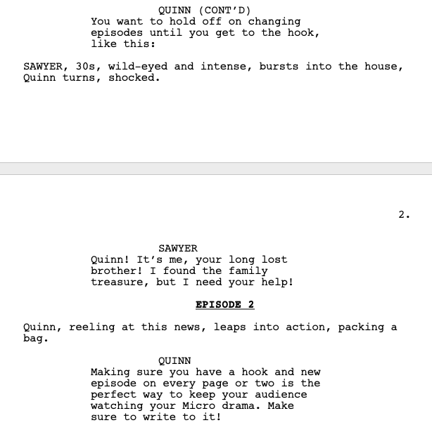 Script page showing an Episode heading formatted for a vertical drama