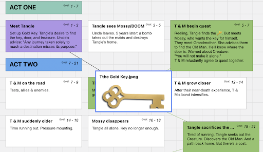 Image of the Final Draft beatboard with a golden key being dragged to a different location