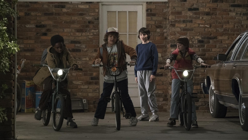 Caleb McLaughlin, Gaten Matarazzo, Finn Wolfhard, and Noah Schnapp in 'Stranger Things'
