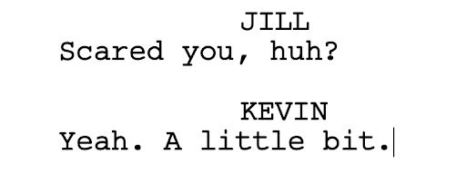 Image of a dialogue exchange in a script written in Final Draft