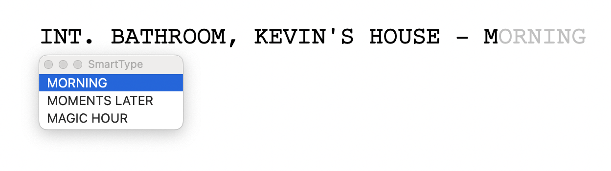 image of the SmartType pop-up featuring time of day options
