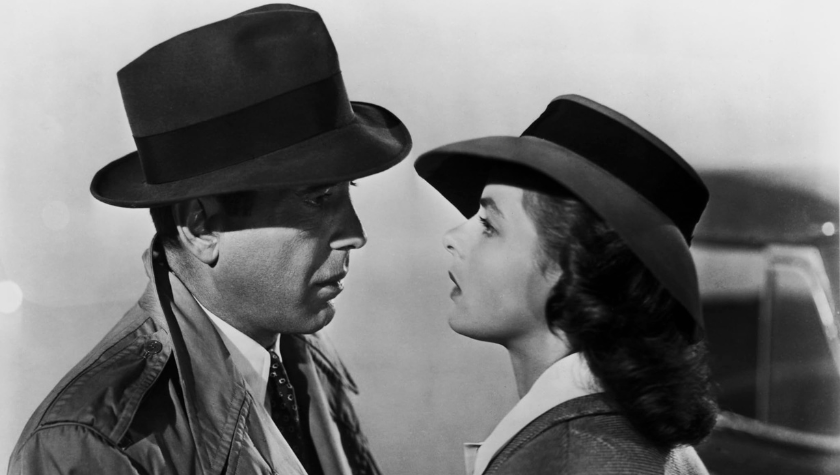 Ingrid Bergman and Humphrey Bogart gazing into each other's eyes in Casablanca