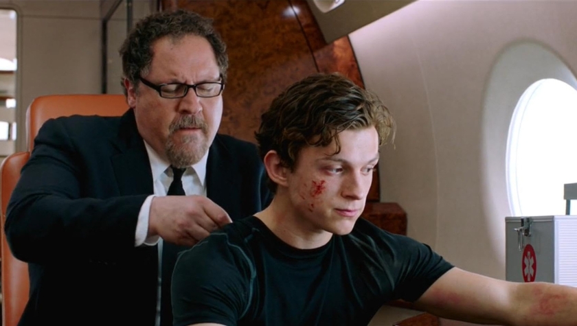 Jon Favreau and Tom Holland in 'Spider-Man: Far from Home'