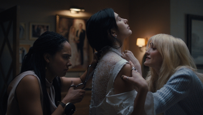 Karla Crome, Camila Morrone, and Gus Birney in 'Something Very Bad is Going to Happen'