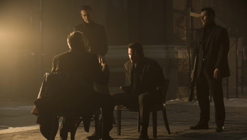 Michael Nyqvist, Daniel Bernhardt, Keanu Reeves, and Vladislav Koulikov in 'John Wick'