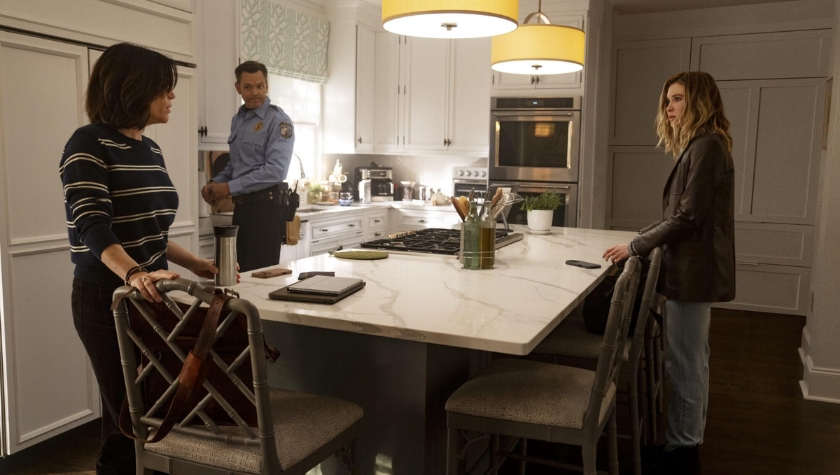 Neve Campbell, Joel McHale, and Isabel May in 'Scream 7'