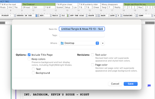 Save As Pop-up with the option to save title page checked off