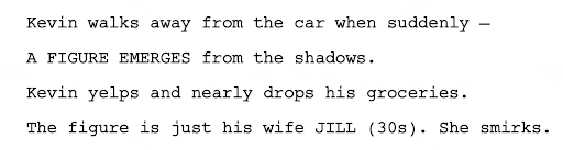 Concise action lines formatted in Final Draft