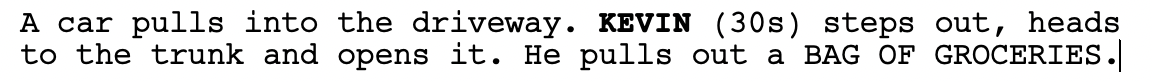 Image of an action line in Final Draft