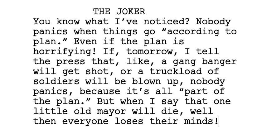Image of an excerpt of The Joker's dialogue in The Dark Knight
