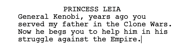 Image of Princess Leia's dialogue in Star Wars