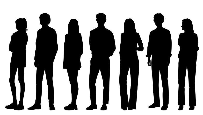 Silhouettes of 7 People standing