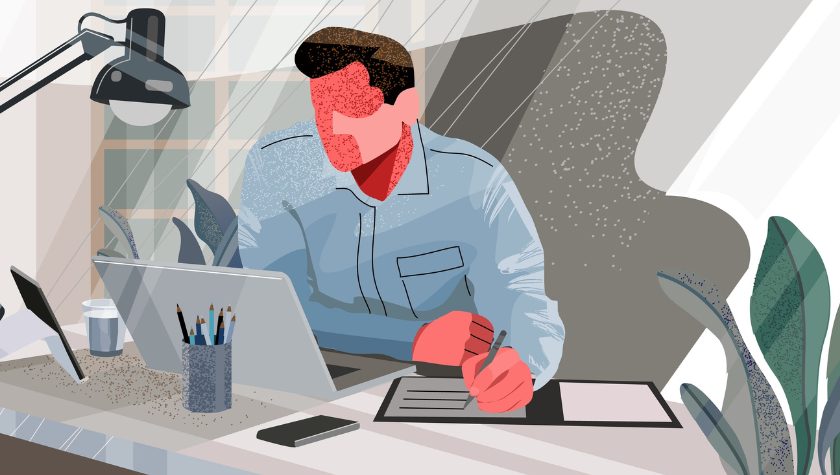 Vector image of an agent working at his desk