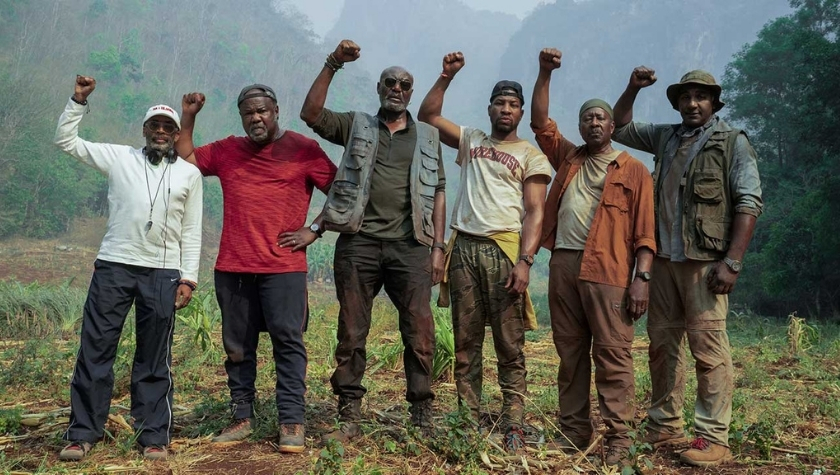 Spike Lee, Isiah Whitlock Jr., Clarke Peters, Delroy Lindo, Jonathan Majors, and Norm Lewis in 'Da 5 Bloods'