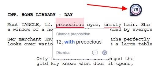Grammarly pop-up with a notification to change preposition